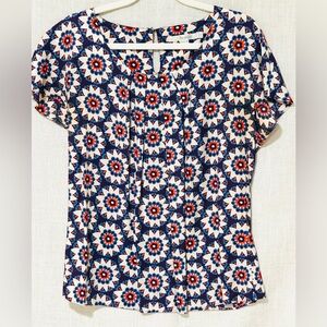 Boden Blouse Geometric Floral Women's Sz 8 - Blue, Orange, White